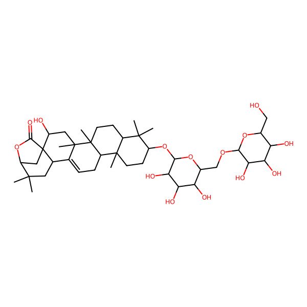 2D Structure of 2-Hydroxy-4,5,9,9,13,20,20-heptamethyl-10-[3,4,5-trihydroxy-6-[[3,4,5-trihydroxy-6-(hydroxymethyl)oxan-2-yl]oxymethyl]oxan-2-yl]oxy-22-oxahexacyclo[19.2.1.01,18.04,17.05,14.08,13]tetracos-16-en-23-one