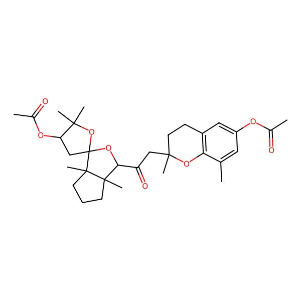 2D Structure of [(1R,3R,3'S,3aR,6aS)-1-[2-[(2S)-6-acetyloxy-2,8-dimethyl-3,4-dihydrochromen-2-yl]acetyl]-2',2',3a,6a-tetramethylspiro[1,4,5,6-tetrahydrocyclopenta[c]furan-3,5'-oxolane]-3'-yl] acetate