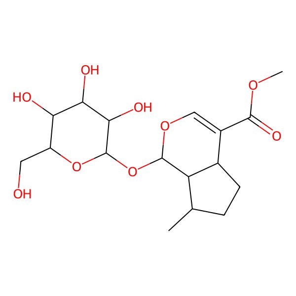 2D Structure of methyl (1R,4aR,7S,7aS)-7-methyl-1-[(2S,3R,4S,5S,6R)-3,4,5-trihydroxy-6-(hydroxymethyl)oxan-2-yl]oxy-1,4a,5,6,7,7a-hexahydrocyclopenta[c]pyran-4-carboxylate
