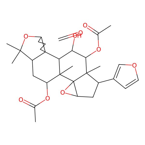 2D Structure of [19-Acetyloxy-17-(furan-3-yl)-20-hydroxy-8,8,12,18-tetramethyl-4-oxo-7,14-dioxahexacyclo[10.8.0.02,6.02,9.013,15.013,18]icosan-11-yl] acetate