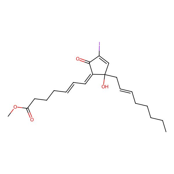 2D Structure of methyl (Z,7Z)-7-[(2R)-2-hydroxy-4-iodo-2-[(E)-oct-2-enyl]-5-oxocyclopent-3-en-1-ylidene]hept-5-enoate