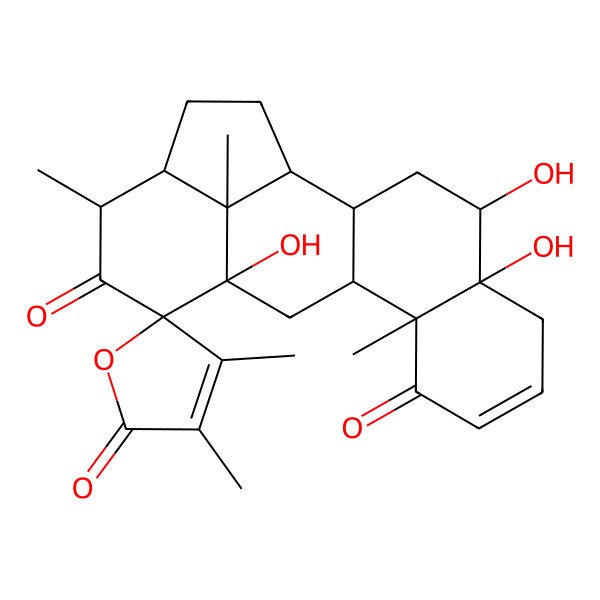 2D Structure of 5a,10a,11-trihydroxy-3,3',4',6b,12c-pentamethylspiro[2,2a,3,6,6a,10,11,12,12a,12b-decahydro-1H-benzo[j]aceanthrylene-5,5'-furan]-2',4,7-trione