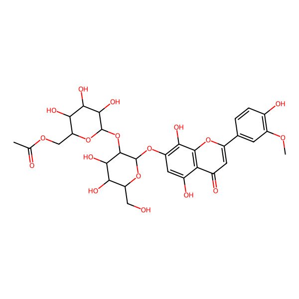 2D Structure of [(2R,3S,4R,5R,6S)-6-[(2S,3R,4S,5S,6R)-2-[5,8-dihydroxy-2-(4-hydroxy-3-methoxyphenyl)-4-oxochromen-7-yl]oxy-4,5-dihydroxy-6-(hydroxymethyl)oxan-3-yl]oxy-3,4,5-trihydroxyoxan-2-yl]methyl acetate