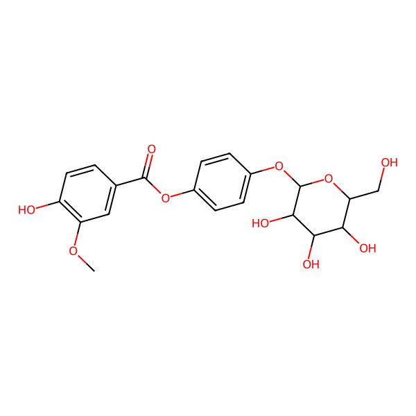 2D Structure of [4-[(2S,3R,4S,5S,6R)-3,4,5-trihydroxy-6-(hydroxymethyl)oxan-2-yl]oxyphenyl] 4-hydroxy-3-methoxybenzoate