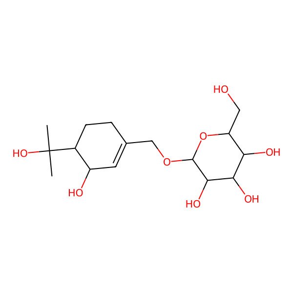 2D Structure of (2R,3R,4S,5S,6R)-2-[[(3R,4R)-3-hydroxy-4-(2-hydroxypropan-2-yl)cyclohexen-1-yl]methoxy]-6-(hydroxymethyl)oxane-3,4,5-triol