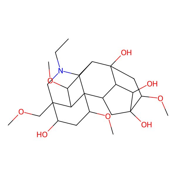 2D Structure of 11-Ethyl-6,16,18-trimethoxy-13-(methoxymethyl)-11-azahexacyclo[7.7.2.12,5.01,10.03,8.013,17]nonadecane-4,5,8,14-tetrol
