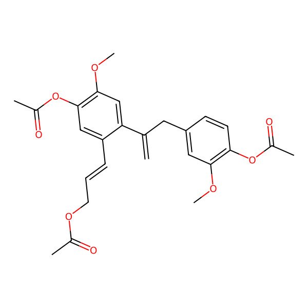 2D Structure of [(E)-3-[5-acetyloxy-2-[3-(4-acetyloxy-3-methoxyphenyl)prop-1-en-2-yl]-4-methoxyphenyl]prop-2-enyl] acetate