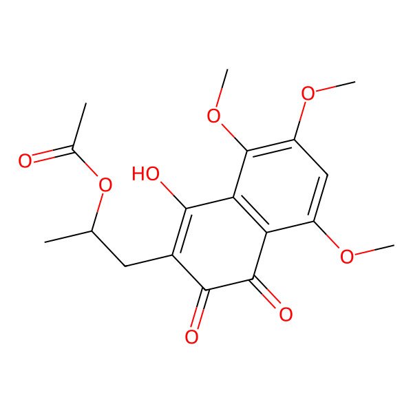 2D Structure of 1-(1-Hydroxy-5,7,8-trimethoxy-3,4-dioxonaphthalen-2-yl)propan-2-yl acetate