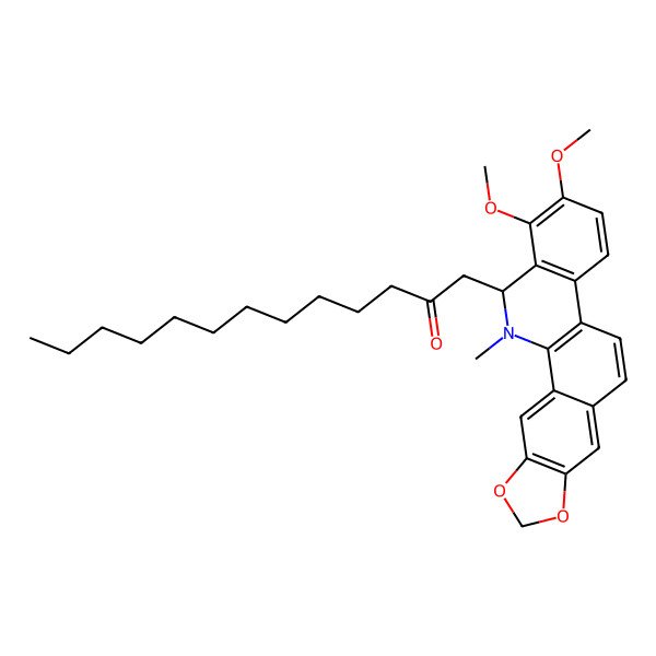 2D Structure of 1-(1,2-dimethoxy-12-methyl-13H-[1,3]benzodioxolo[6,5-c]phenanthridin-13-yl)tridecan-2-one