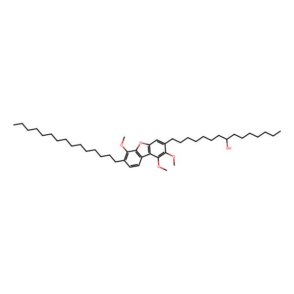 2D Structure of 1-(1,2,6-Trimethoxy-7-pentadecyldibenzofuran-3-yl)pentadecan-8-ol 2D Structure of 1-(1,2,6-Trimethoxy-7-pentadecyldibenzofuran-3-yl)pentadecan-8-ol