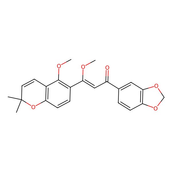 2D Structure of 1-(1,3-Benzodioxol-5-yl)-3-methoxy-3-(5-methoxy-2,2-dimethylchromen-6-yl)prop-2-en-1-one