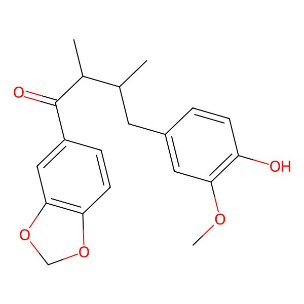 2D Structure of 1-(1,3-Benzodioxol-5-yl)-4-(4-hydroxy-3-methoxyphenyl)-2,3-dimethylbutan-1-one 2D Structure of 1-(1,3-Benzodioxol-5-yl)-4-(4-hydroxy-3-methoxyphenyl)-2,3-dimethylbutan-1-one