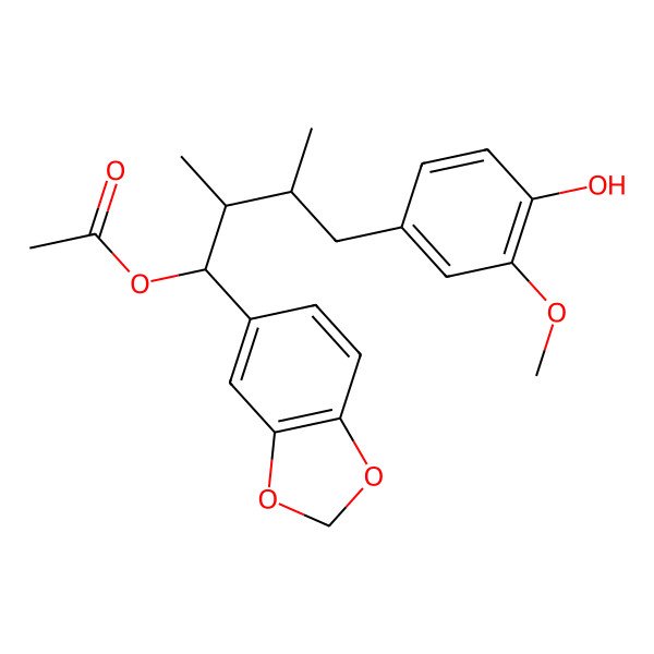 2D Structure of [1-(1,3-Benzodioxol-5-yl)-4-(4-hydroxy-3-methoxyphenyl)-2,3-dimethylbutyl] acetate