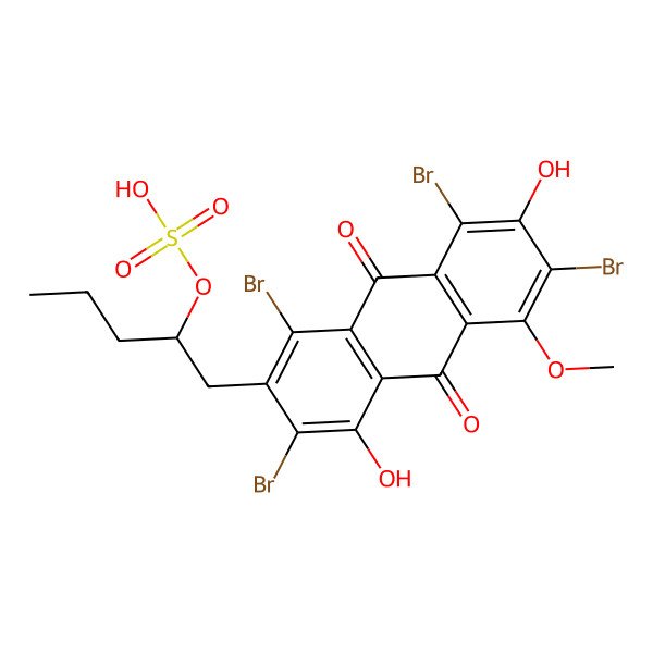 2D Structure of 1-(1,3,6,8-Tetrabromo-4,7-dihydroxy-5-methoxy-9,10-dioxoanthracen-2-yl)pentan-2-yl hydrogen sulfate