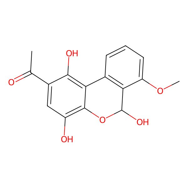 2D Structure of 1-(1,4,6-trihydroxy-7-methoxy-6H-benzo[c]chromen-2-yl)ethanone