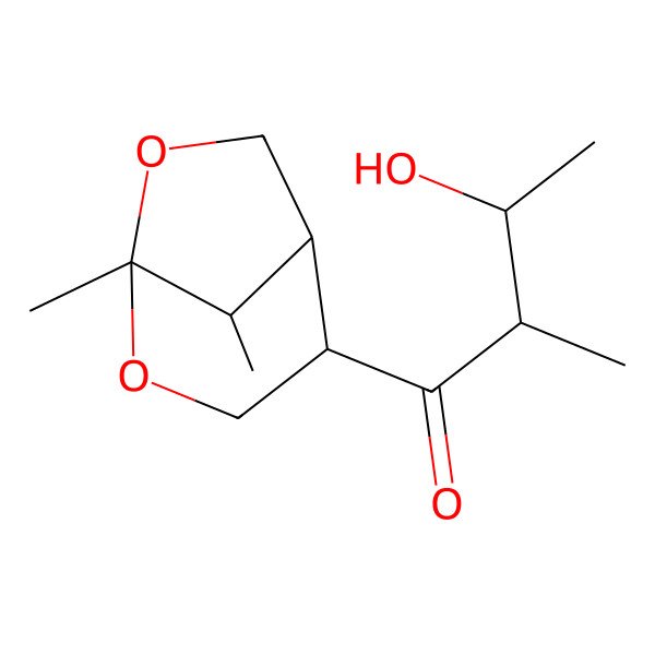 2D Structure of 1-(1,8-Dimethyl-2,7-dioxabicyclo[3.2.1]octan-4-yl)-3-hydroxy-2-methylbutan-1-one