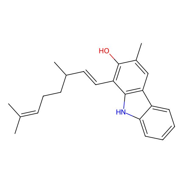 2D Structure of 1-[(1E,3S)-3,7-dimethylocta-1,6-dienyl]-3-methyl-9H-carbazol-2-ol