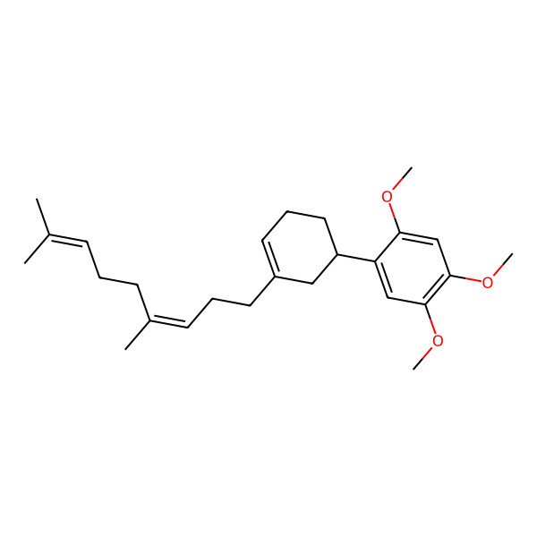 2D Structure of 1-[(1R)-3-(4,8-dimethylnona-3,7-dienyl)cyclohex-3-en-1-yl]-2,4,5-trimethoxybenzene