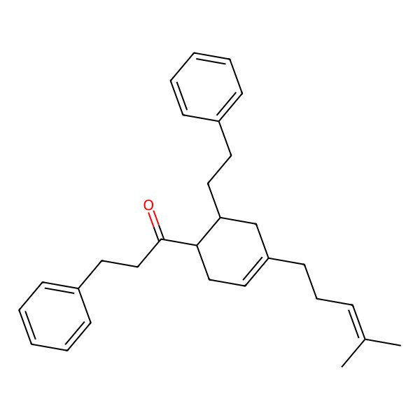 2D Structure of 1-[(1R,6R)-4-(4-methylpent-3-enyl)-6-(2-phenylethyl)cyclohex-3-en-1-yl]-3-phenylpropan-1-one