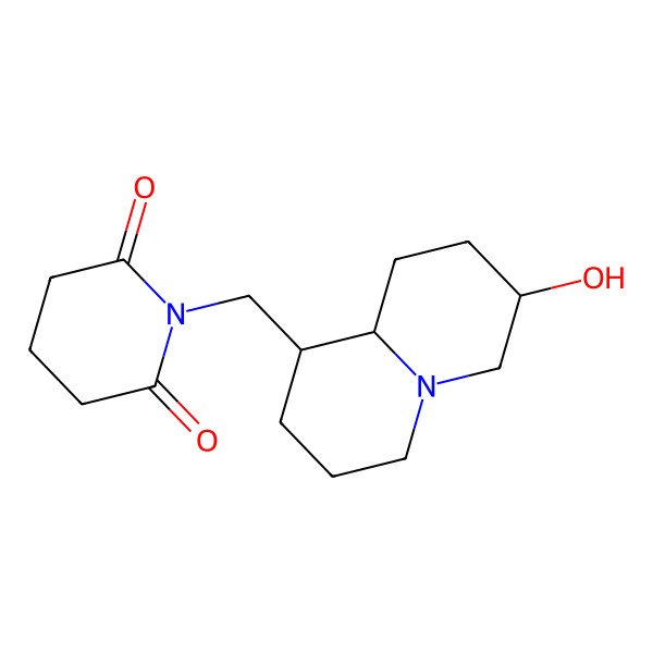 2D Structure of 1-[[(1R,7S,9aR)-7-hydroxy-2,3,4,6,7,8,9,9a-octahydro-1H-quinolizin-1-yl]methyl]piperidine-2,6-dione
