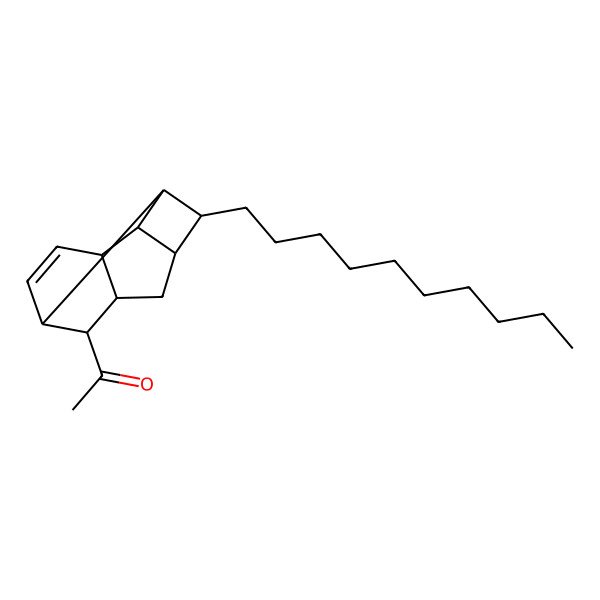 2D Structure of 1-[(1S,2S,3S,4R,5S,7S,8R)-4-decyl-8-tetracyclo[5.4.0.02,5.03,9]undec-10-enyl]ethanone