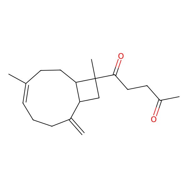 2D Structure of 1-[(1S,5E,9R,10R)-6,10-dimethyl-2-methylidene-10-bicyclo[7.2.0]undec-5-enyl]pentane-1,4-dione