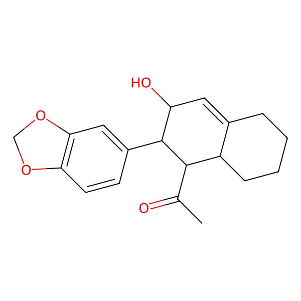 2D Structure of 1-[2-(1,3-Benzodioxol-5-yl)-3-hydroxy-1,2,3,5,6,7,8,8a-octahydronaphthalen-1-yl]ethanone
