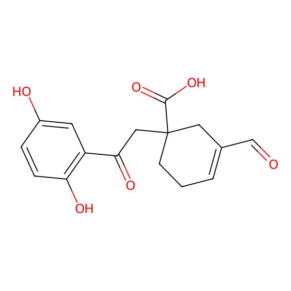 2D Structure of 1-[2-(2,5-Dihydroxyphenyl)-2-oxoethyl]-3-formylcyclohex-3-ene-1-carboxylic acid