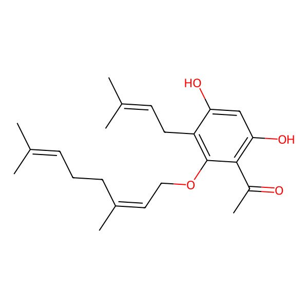 2D Structure of 1-[2-[(2E)-3,7-dimethylocta-2,6-dienoxy]-4,6-dihydroxy-3-(3-methylbut-2-enyl)phenyl]ethanone