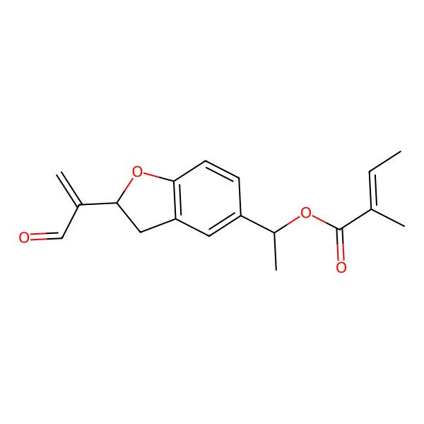 2D Structure of 1-[2-(3-Oxoprop-1-en-2-yl)-2,3-dihydro-1-benzofuran-5-yl]ethyl 2-methylbut-2-enoate