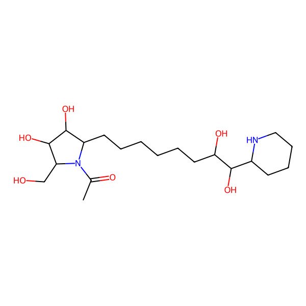 2D Structure of 1-[2-(7,8-Dihydroxy-8-piperidin-2-yloctyl)-3,4-dihydroxy-5-(hydroxymethyl)pyrrolidin-1-yl]ethanone
