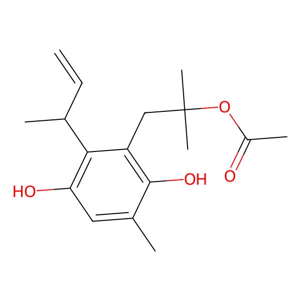 2D Structure of [1-(2-But-3-en-2-yl-3,6-dihydroxy-5-methylphenyl)-2-methylpropan-2-yl] acetate