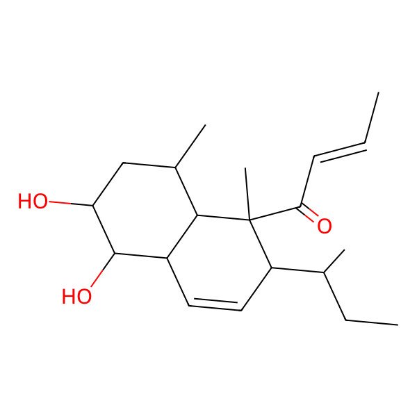 2D Structure of 1-(2-butan-2-yl-5,6-dihydroxy-1,8-dimethyl-4a,5,6,7,8,8a-hexahydro-2H-naphthalen-1-yl)but-2-en-1-one