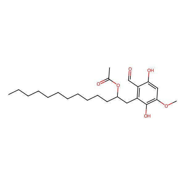 2D Structure of 1-(2-Formyl-3,6-dihydroxy-5-methoxyphenyl)tridecan-2-yl acetate