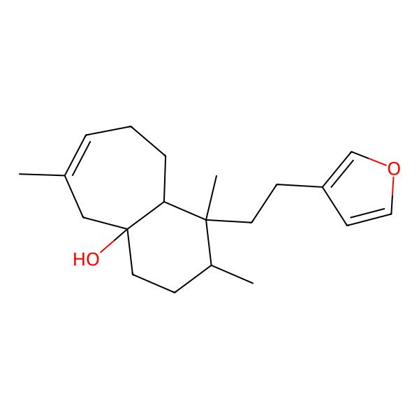 2D Structure of 1-[2-(furan-3-yl)ethyl]-1,2,6-trimethyl-3,4,5,8,9,9a-hexahydro-2H-benzo[7]annulen-4a-ol