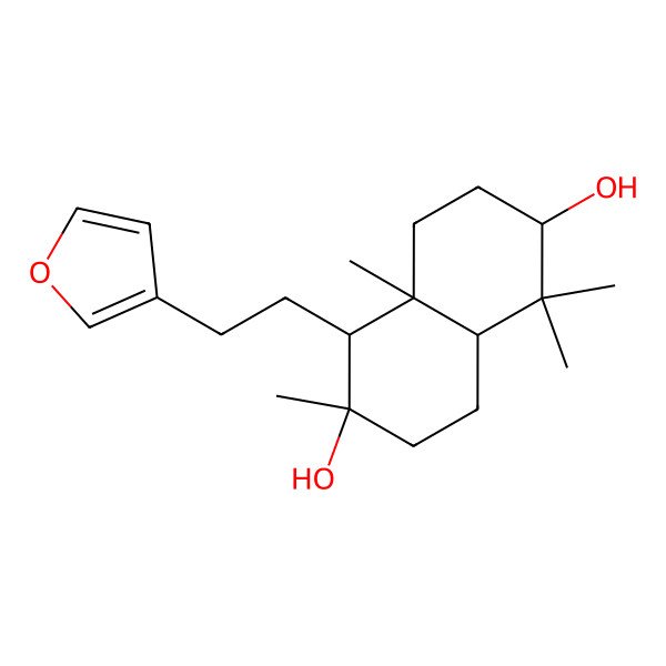 2D Structure of 1-[2-(furan-3-yl)ethyl]-2,5,5,8a-tetramethyl-3,4,4a,6,7,8-hexahydro-1H-naphthalene-2,6-diol