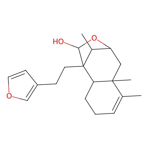 2D Structure of 1-[2-(Furan-3-yl)ethyl]-6,7,12-trimethyl-10-oxatricyclo[7.2.1.02,7]dodec-5-en-11-ol