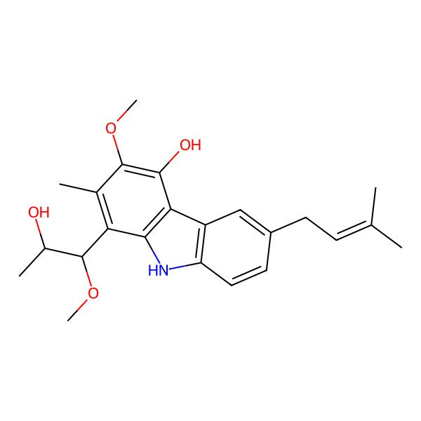 2D Structure of 1-(2-Hydroxy-1-methoxypropyl)-3-methoxy-2-methyl-6-(3-methylbut-2-en-1-yl)-9h-carbazol-4-ol
