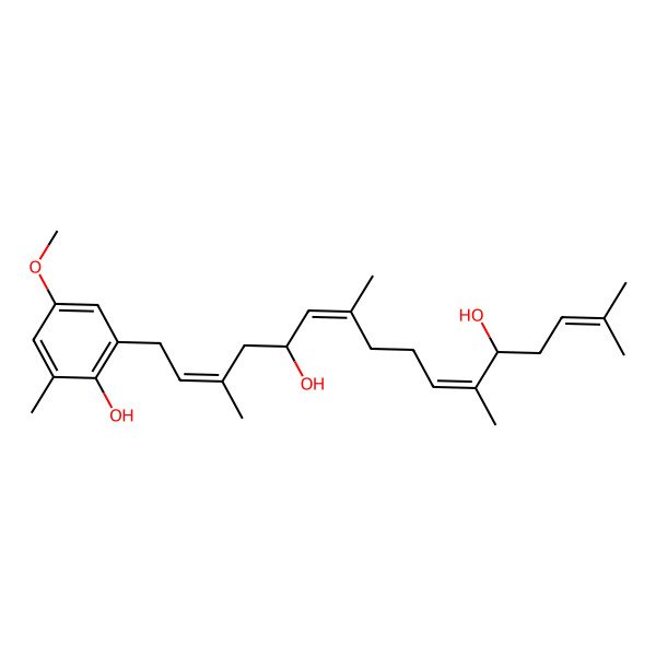 2D Structure of 1-(2-Hydroxy-5-methoxy-3-methylphenyl)-3,7,11,15-tetramethylhexadeca-2,6,10,14-tetraene-5,12-diol