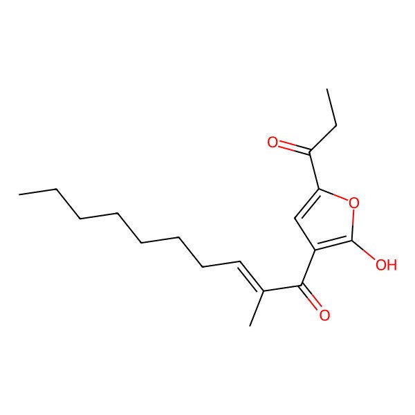 2D Structure of 1-(2-Hydroxy-5-propanoylfuran-3-yl)-2-methyldec-2-en-1-one