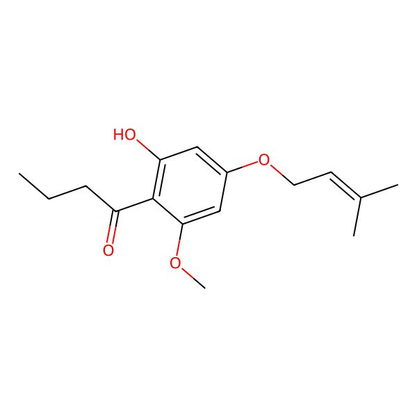 2D Structure of 1-[2-Hydroxy-6-methoxy-4-(3-methylbut-2-enoxy)phenyl]butan-1-one