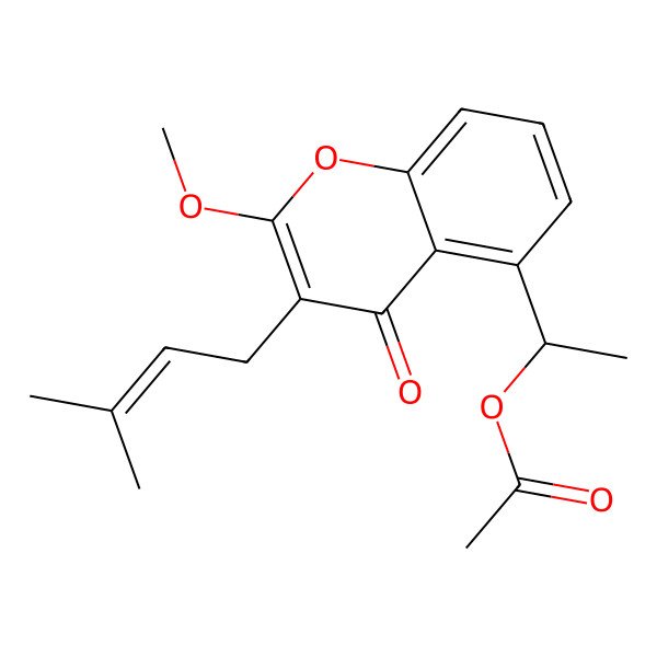 2D Structure of 1-[2-Methoxy-3-(3-methylbut-2-enyl)-4-oxochromen-5-yl]ethyl acetate
