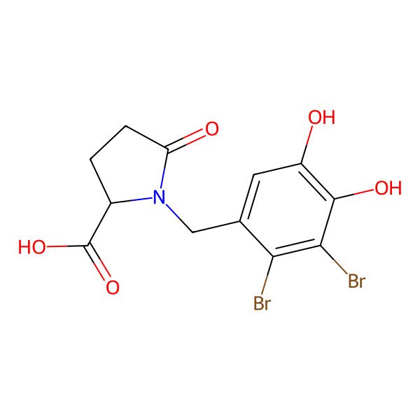 2D Structure of 1-[(2,3-Dibromo-4,5-dihydroxyphenyl)methyl]-5-oxopyrrolidine-2-carboxylic acid