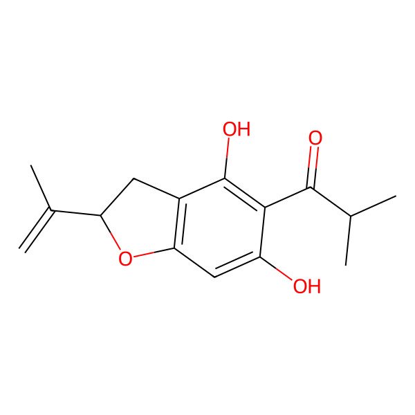 2D Structure of 1-[2,3-Dihydro-4,6-dihydroxy-2-(1-methylethenyl)-5-benzofuranyl]-2-methyl-1-propanone