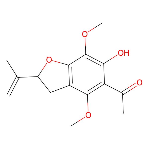 2D Structure of 1-[2,3-Dihydro-6-hydroxy-4,7-dimethoxy-2S-(prop-1-en-2-yl)benzofuran-5-yl]ethanone