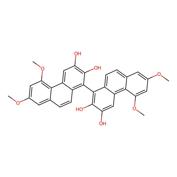 2D Structure of 1-(2,3-Dihydroxy-5,7-dimethoxyphenanthren-1-yl)-5,7-dimethoxyphenanthrene-2,3-diol 2D Structure of 1-(2,3-Dihydroxy-5,7-dimethoxyphenanthren-1-yl)-5,7-dimethoxyphenanthrene-2,3-diol