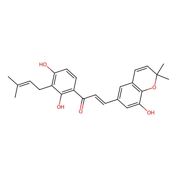 2D Structure of 1-[2,4-Dihydroxy-3-(3-methylbut-2-enyl)phenyl]-3-(8-hydroxy-2,2-dimethylchromen-6-yl)prop-2-en-1-one