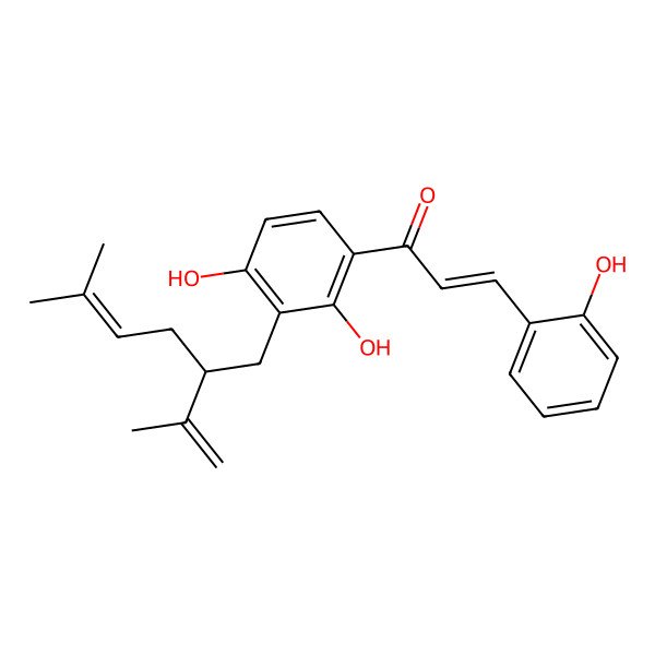 2D Structure of 1-[2,4-Dihydroxy-3-(5-methyl-2-prop-1-en-2-ylhex-4-enyl)phenyl]-3-(2-hydroxyphenyl)prop-2-en-1-one