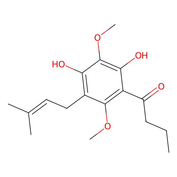 2D Structure of 1-[2,4-Dihydroxy-3,6-dimethoxy-5-(3-methylbut-2-enyl)phenyl]butan-1-one