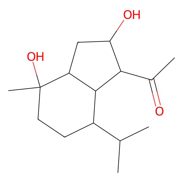 2D Structure of 1-(2,4-Dihydroxy-4-methyl-7-propan-2-yl-1,2,3,3a,5,6,7,7a-octahydroinden-1-yl)ethanone